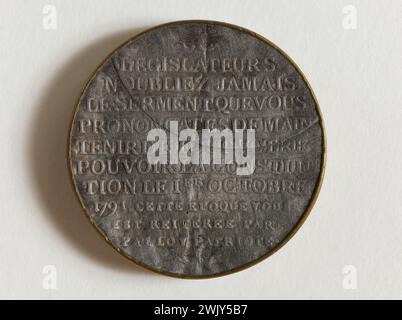 Palloy, Pierre-François (1755-1835). On the ruins of despotism raised freedom, March 11, 1792. Etain circulated by brass. 1792. Paris, Carnavalet museum. 56699-4 Circler, convention, tin, brass, medal, numismatics, revoltionary period Stock Photo