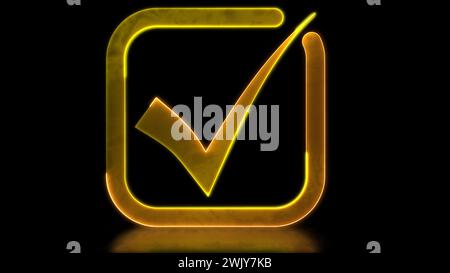 Looping neon glow effect Correct check mark icon. Black background ...