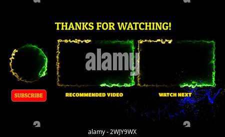 Neon frame effect end screen glowing looping on black background Stock ...