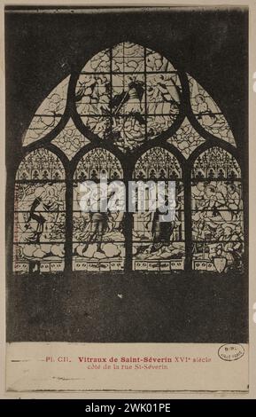 Anonymous, pl. CII. Stained glass windows of Saint-Séverin 16th century / Côté de la rue St-Séverin (registered title (letter)). Photomécanic process. Carnavalet museum, history of Paris. Stock Photo