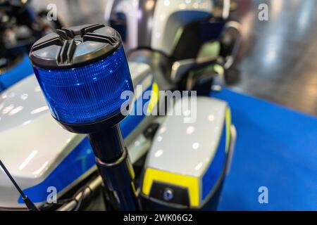 Augsburg, Bavaria, Germany - February 2, 2024: Police motorcycle at the spring exhibition AFA fair in Augsburg *** Polizei Motorrad auf der Frühjahresausstellung AFA Messe in Augsburg Stock Photo