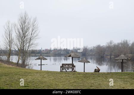 City Beach in Winter in Marchegg, Niederösterreich, Austria. Stock Photo