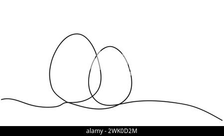Two eggs one line art on a white background. Easter Eggs. Continuous one line drawing. Black and white illustration. Minimalistic style. Design elemen Stock Vector