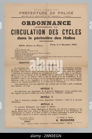 Paris Police Document Imprimerie Chaix, French State/ Police Prefecture/ Permanent General ...