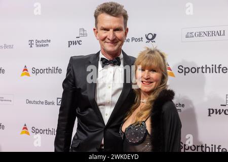 17 February 2024, Hesse, Frankfurt/Main: Former swimmer Michael Groß and his wife Ilona attend the 2024 Sports Ball in Frankfurt's Festhalle. Photo: Helmut Fricke/dpa Stock Photo