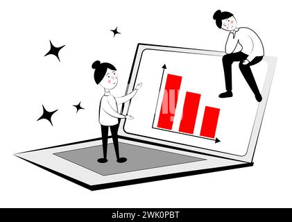 Women and laptop on white background. Analytics Stock Vector