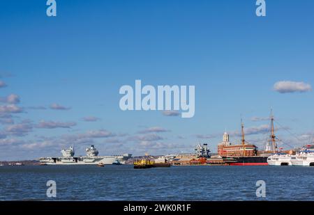 Queen Elizabeth-class aircraft carrier 'HMS Prince of Wales' departs Portsmouth Harbour, Portsmouth, by Historic Portsmouth Dockyard Stock Photo