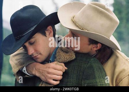 BROKEBACK MOUNTAIN  2005 Focus Features film with Jake Gyllenhaal at right   as Jack Twist and Heath Ledger as  Ennis Del Mar Stock Photo