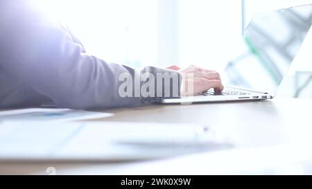 Document verification, online business, typing on the keyboard Stock Photo