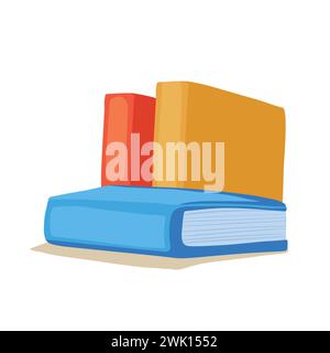 Stacks of books for reading, pile of textbooks for education. Set of literature, dictionaries, encyclopedias, planners with bookmarks. Colored flat ve Stock Vector