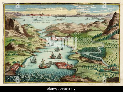 Pictorial map of the Dardanelles, the Bosphorus and the Sea of Marmara  .  Design: De Fer : 1705. Stock Photo