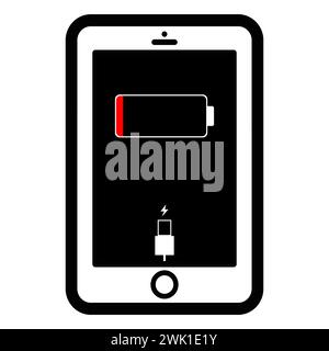 Charging phone icon. Smart phone charging battery. Battery charge level indicators and with USB connection.. Icon isolated on black background. Vector Stock Vector