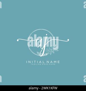 AJ Initial handwriting logo with circle Stock Vector