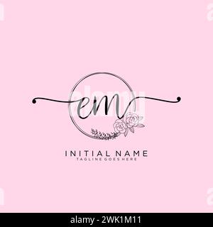 EM Initial handwriting logo with circle Stock Vector