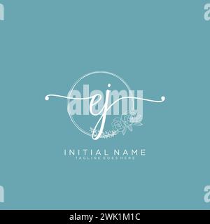 EJ Initial handwriting logo with circle Stock Vector