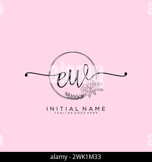 EW Initial handwriting logo with circle Stock Vector