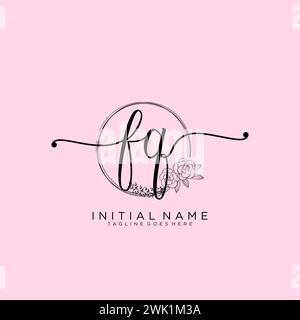 FQ Initial handwriting logo with circle Stock Vector