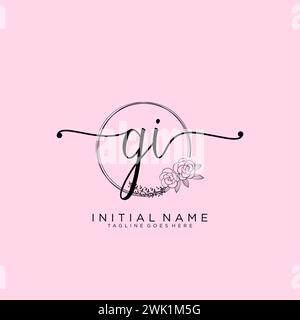 GI Initial handwriting logo with circle Stock Vector