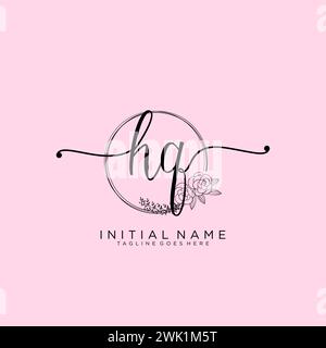 HQ Initial handwriting logo with circle Stock Vector