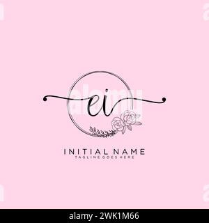 EI Initial handwriting logo with circle Stock Vector