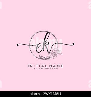 EK Initial handwriting logo with circle Stock Vector