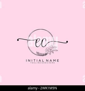 EC Initial handwriting logo with circle Stock Vector