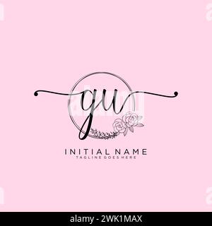 GU Initial handwriting logo with circle Stock Vector