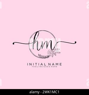 HM Initial handwriting logo with circle Stock Vector
