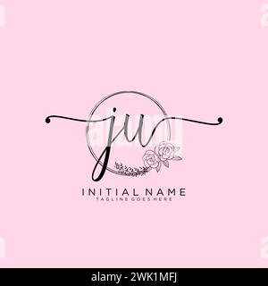 JU Initial handwriting logo with circle Stock Vector