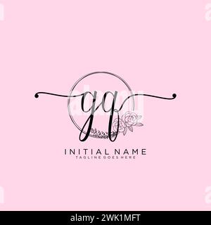 GQ Initial handwriting logo with circle Stock Vector