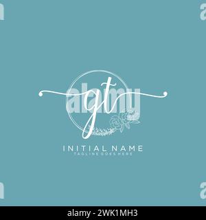 GT Initial handwriting logo with circle Stock Vector