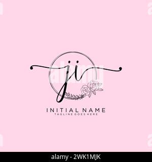 JI Initial handwriting logo with circle Stock Vector