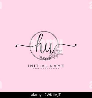 HU Initial handwriting logo with circle Stock Vector