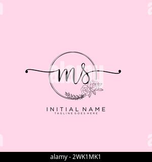 MS Initial handwriting logo with circle Stock Vector