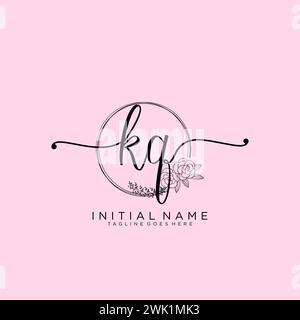 KQ Initial handwriting logo with circle Stock Vector