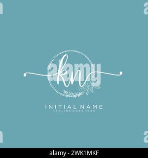KN Initial handwriting logo with circle Stock Vector