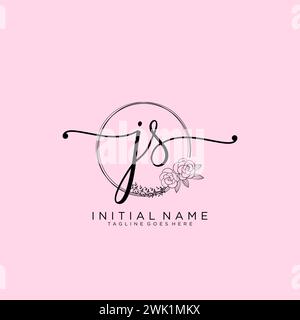 JS Initial handwriting logo with circle Stock Vector