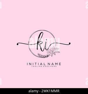 KI Initial handwriting logo with circle Stock Vector
