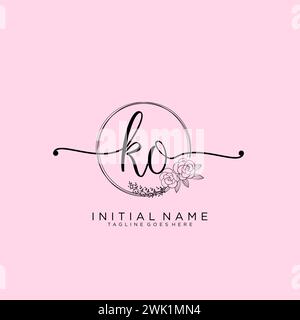 KO Initial handwriting logo with circle Stock Vector