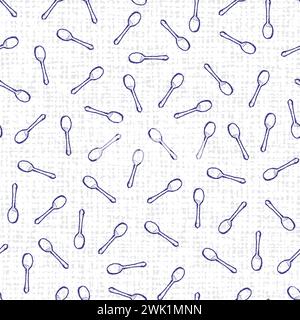Vector blue spoons simple monochrome repeat pattern with canvas background. Perfect for fabric, scrapbooking and wallpaper projects. Stock Vector
