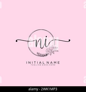 NI Initial handwriting logo with circle Stock Vector
