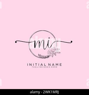 MI Initial handwriting logo with circle Stock Vector