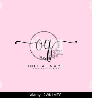 OQ Initial handwriting logo with circle Stock Vector