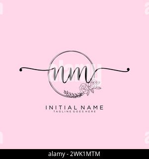 NM Initial handwriting logo with circle Stock Vector