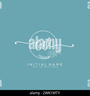 OV Initial handwriting logo with circle Stock Vector