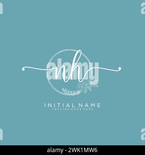 NH Initial handwriting logo with circle Stock Vector