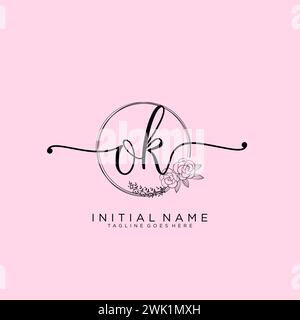 OK Initial handwriting logo with circle Stock Vector