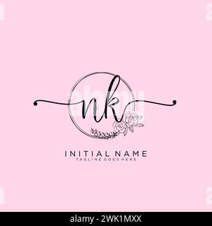 NK Initial handwriting logo with circle Stock Vector