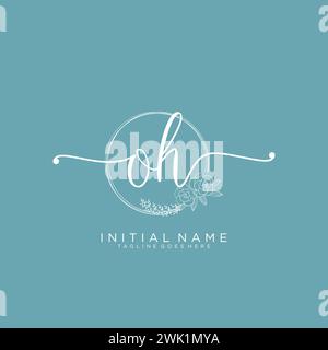 OH Initial handwriting logo with circle Stock Vector