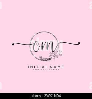 OM Initial handwriting logo with circle Stock Vector